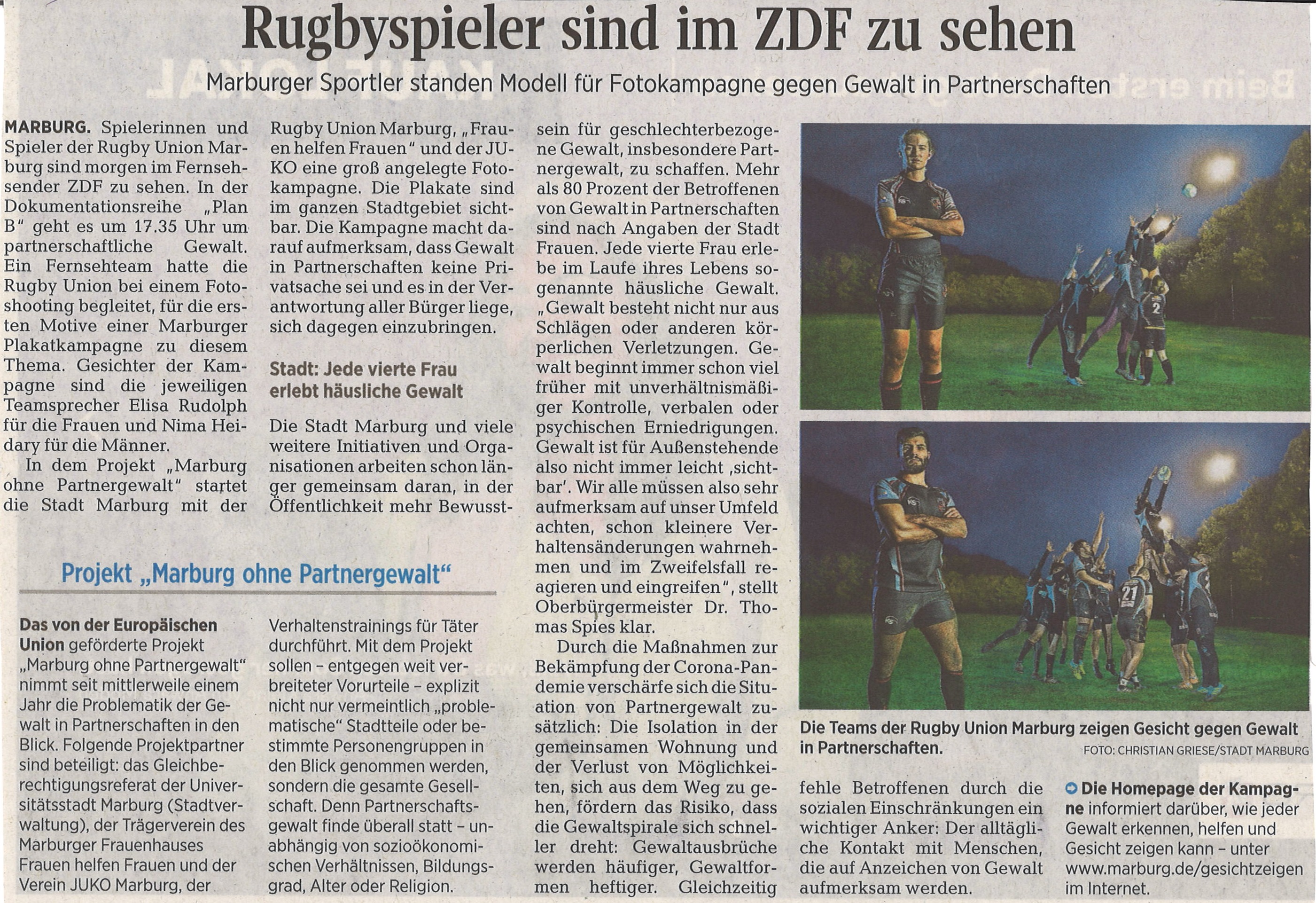 Marburger Rugbyspieler sind im ZDF zu sehen